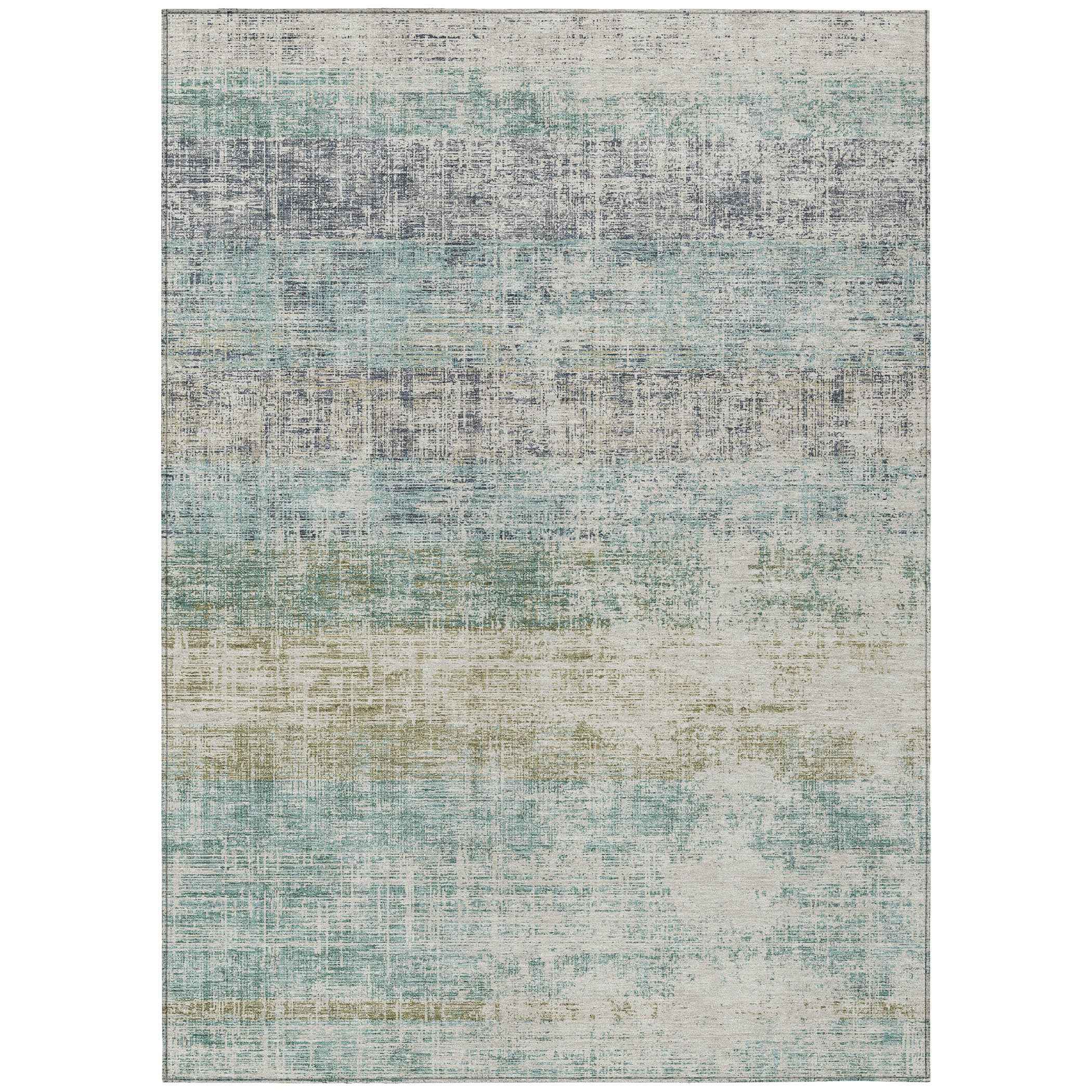 3' X 5' Teal Blue And Beige Striped Washable Indoor Outdoor Area Rug