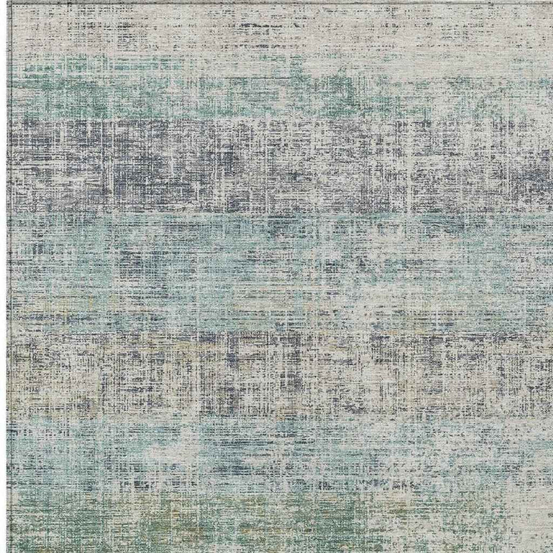 3' X 5' Teal Blue And Beige Striped Washable Indoor Outdoor Area Rug