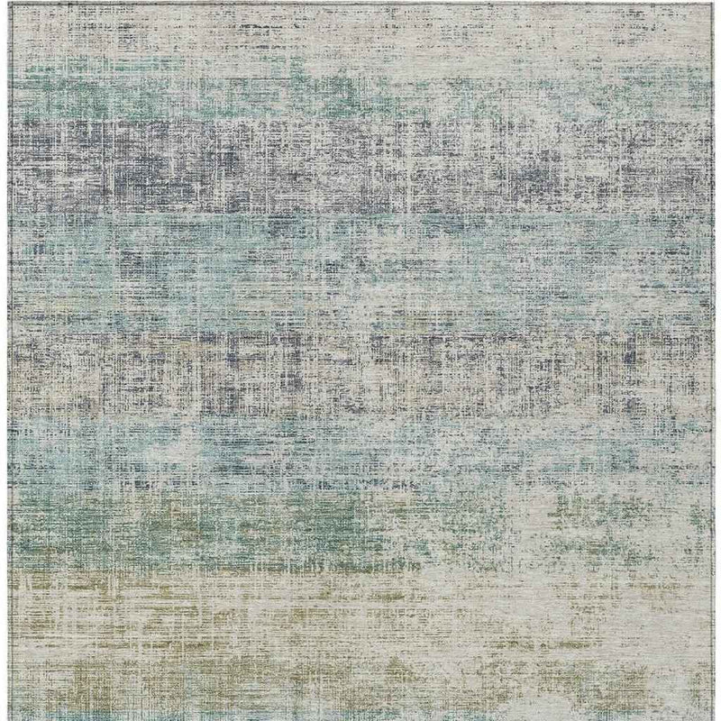 3' X 5' Teal Blue And Beige Striped Washable Indoor Outdoor Area Rug