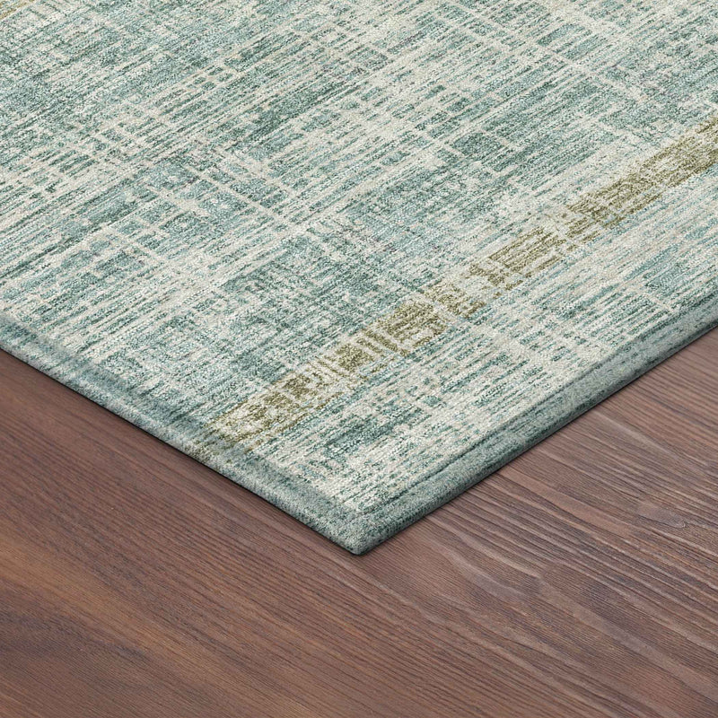 8' Teal Blue And Beige Round Striped Washable Indoor Outdoor Area Rug