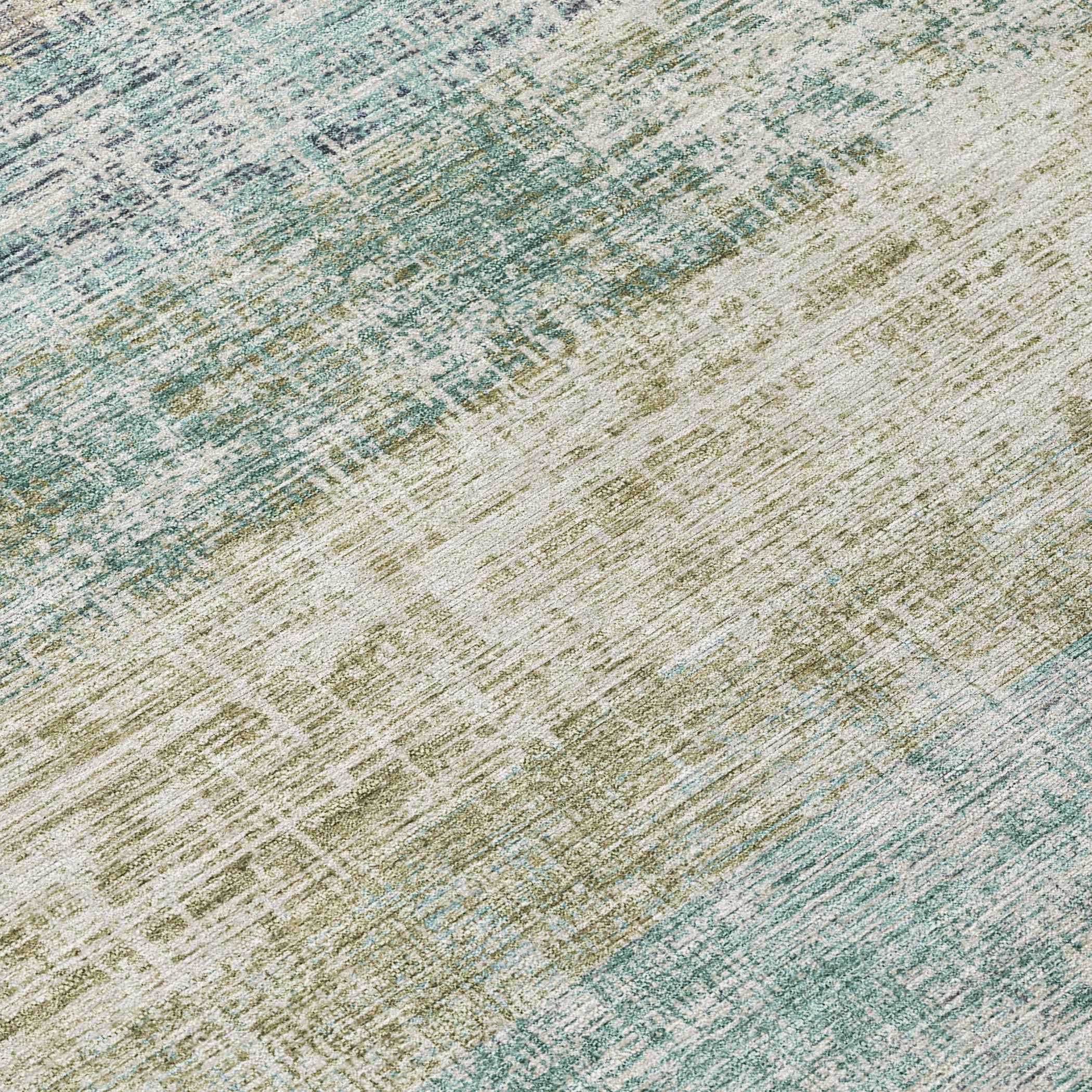 8' Teal Blue And Beige Round Striped Washable Indoor Outdoor Area Rug