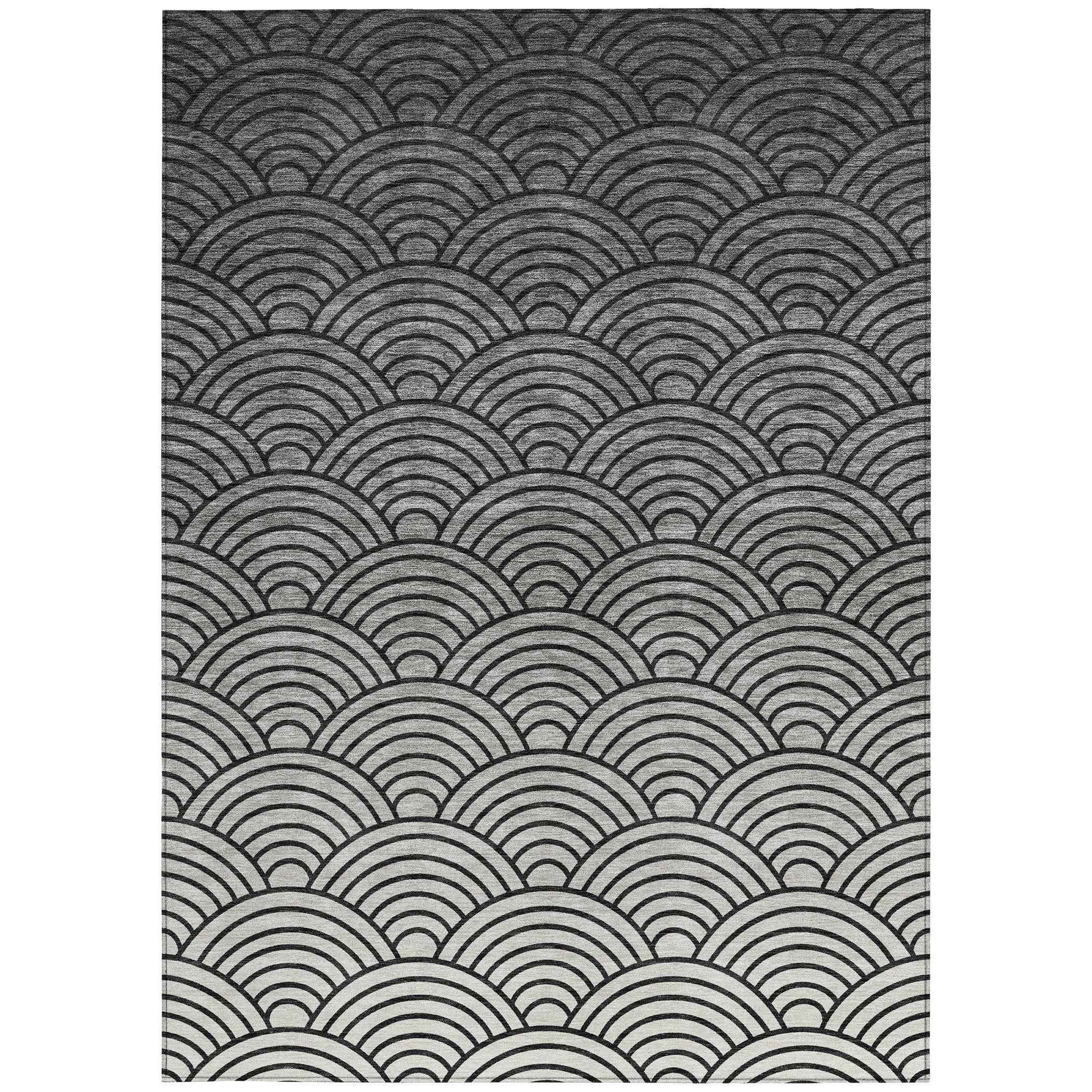 3' X 5' Black Silver And Gray Geometric Washable Indoor Outdoor Area Rug
