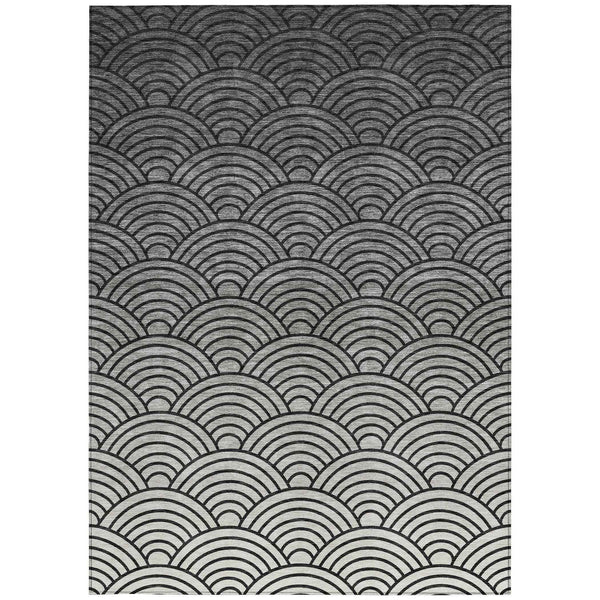 3' X 5' Black Silver And Gray Geometric Washable Indoor Outdoor Area Rug
