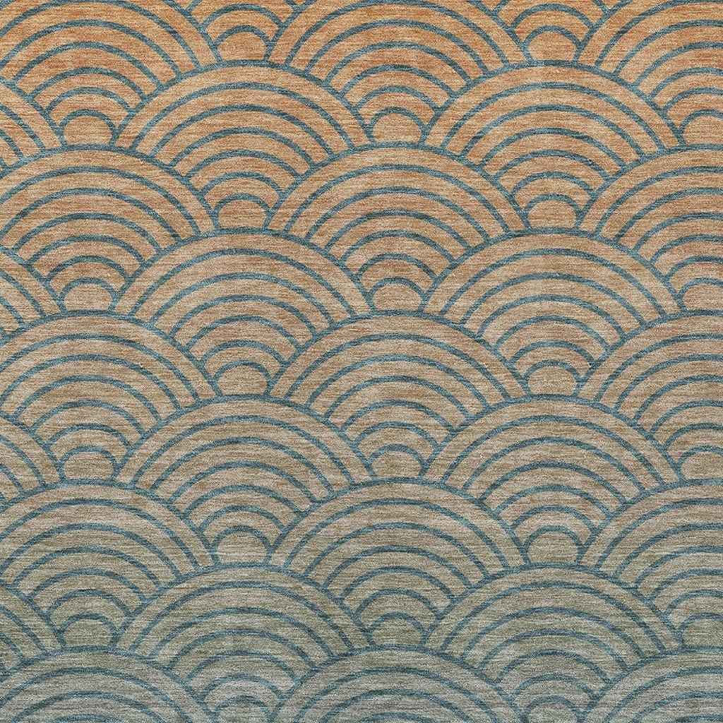 8' X 10' Teal Blue And Orange Geometric Washable Indoor Outdoor Area Rug