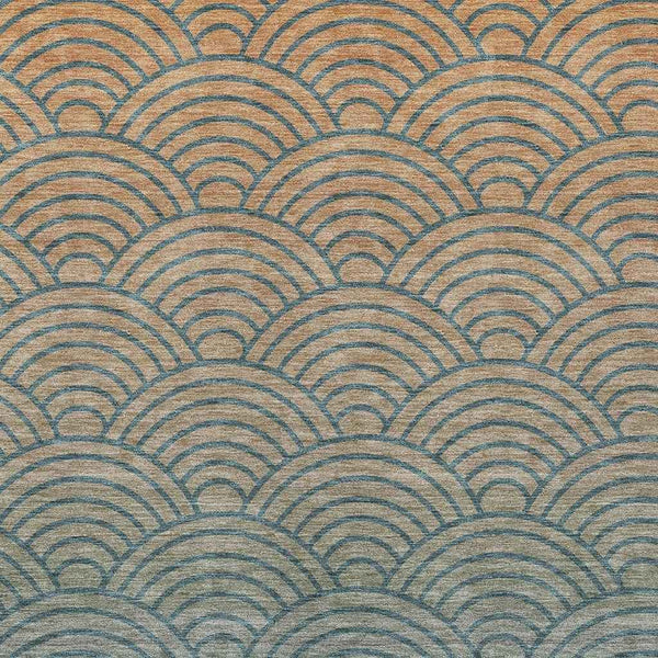 8' X 10' Teal Blue And Orange Geometric Washable Indoor Outdoor Area Rug