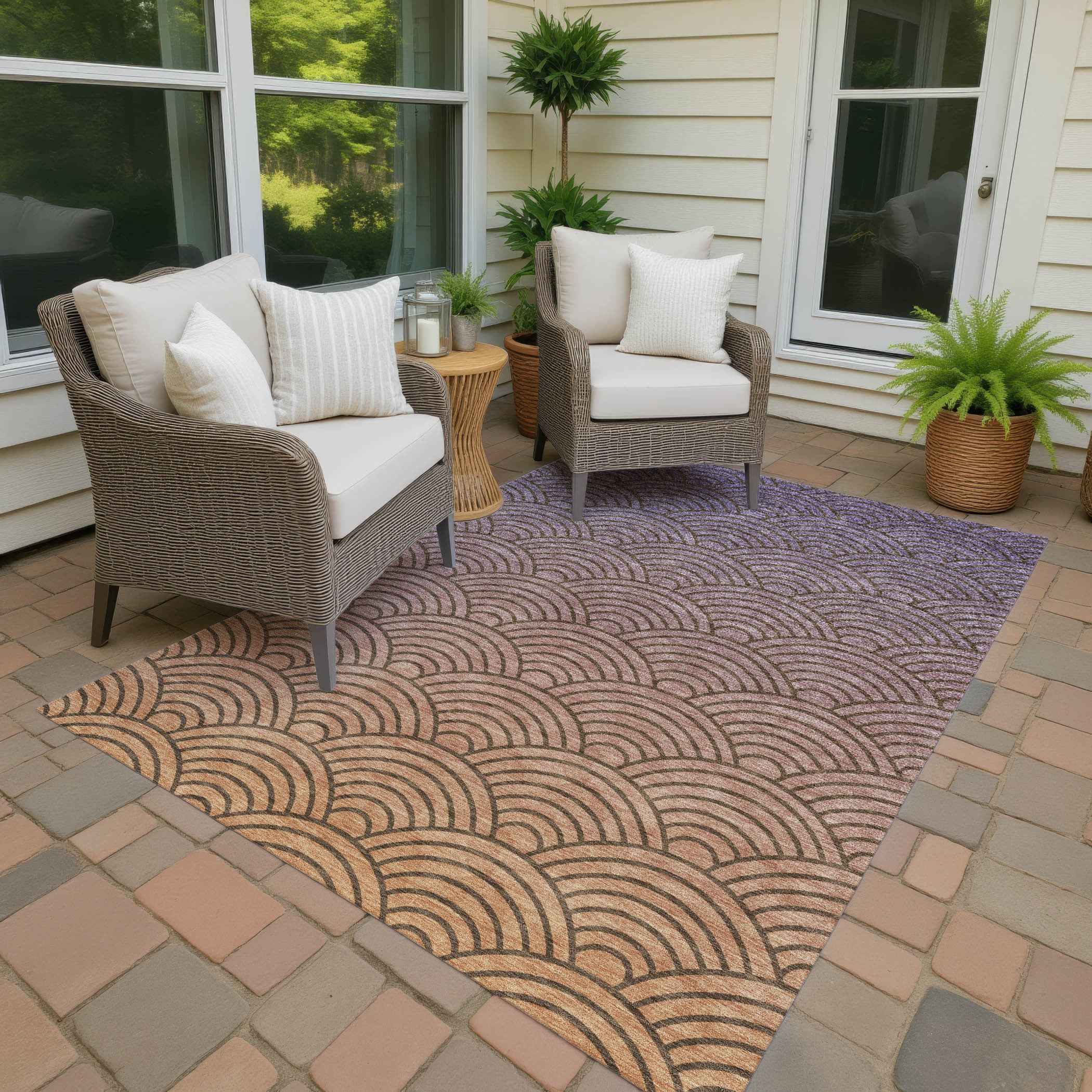 9' X 12' Chocolate Purple And Mauve Geometric Washable Indoor Outdoor Area Rug