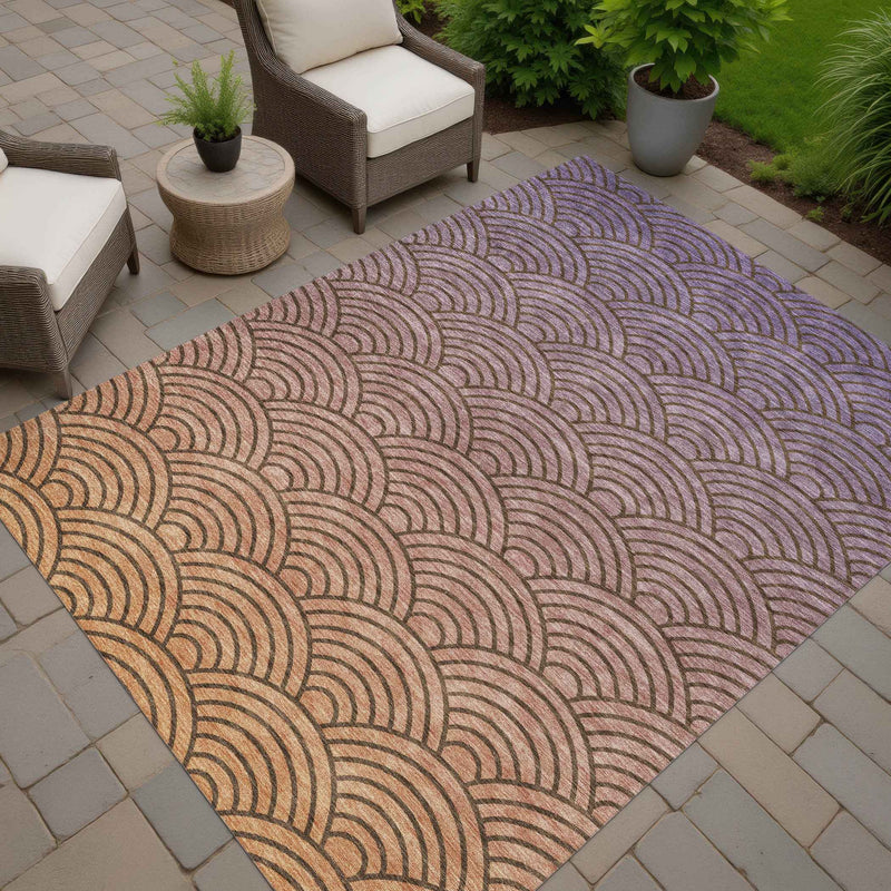 9' X 12' Chocolate Purple And Mauve Geometric Washable Indoor Outdoor Area Rug