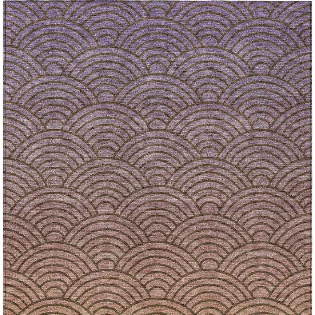 9' X 12' Chocolate Purple And Mauve Geometric Washable Indoor Outdoor Area Rug