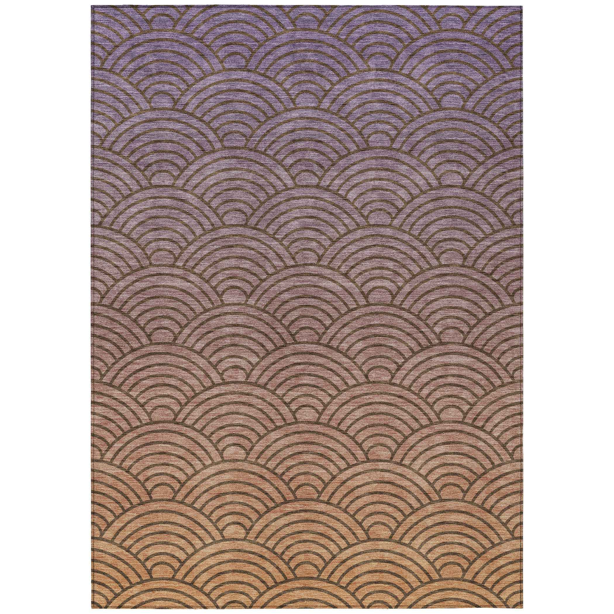 9' X 12' Chocolate Purple And Mauve Geometric Washable Indoor Outdoor Area Rug