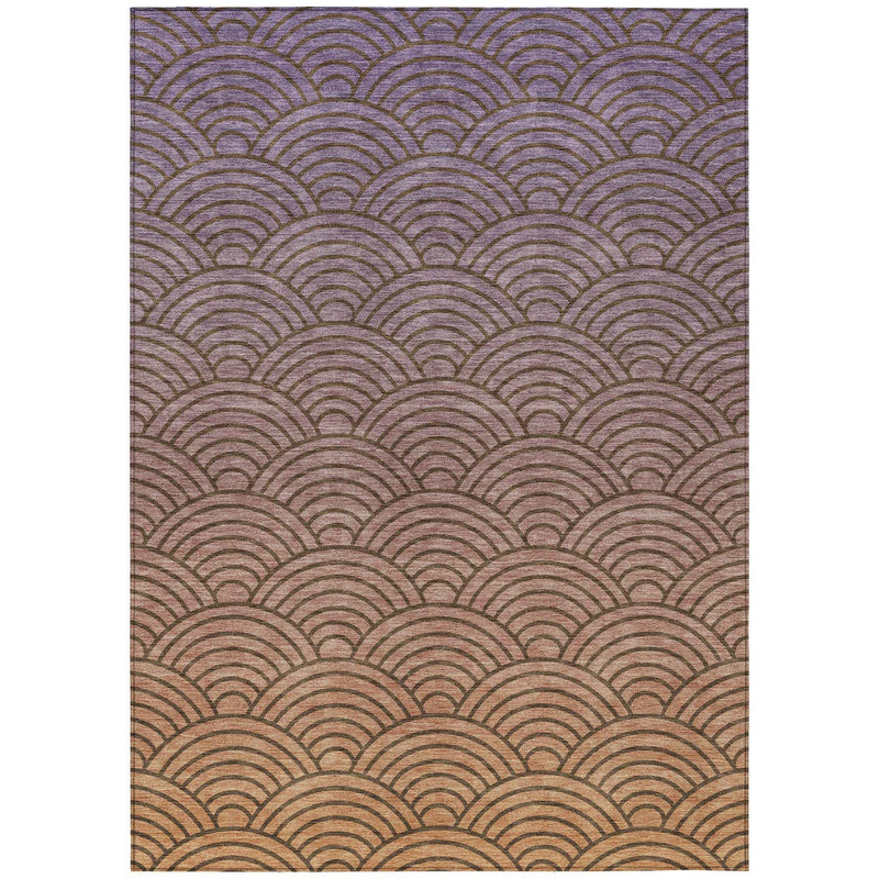 9' X 12' Chocolate Purple And Mauve Geometric Washable Indoor Outdoor Area Rug