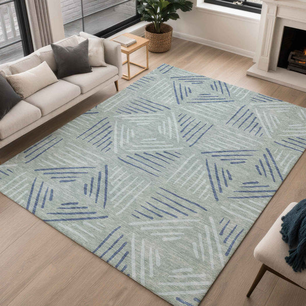 8' X 10' Aqua And Blue Geometric Washable Indoor Outdoor Area Rug