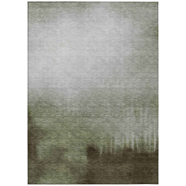 5' X 8' Lime Green Brown And Beige Abstract Washable Indoor Outdoor Area Rug