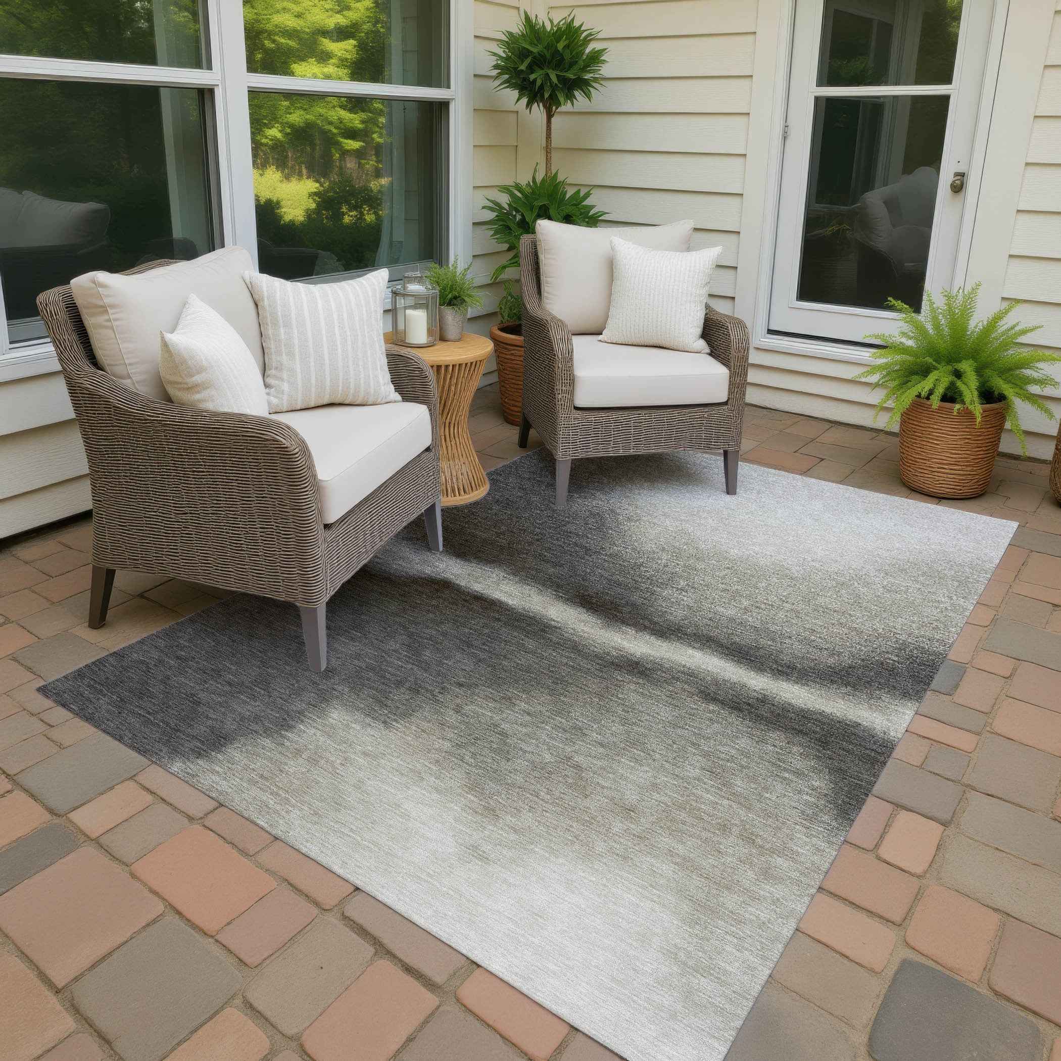 8' X 10' Taupe Beige And Black Abstract Washable Indoor Outdoor Area Rug