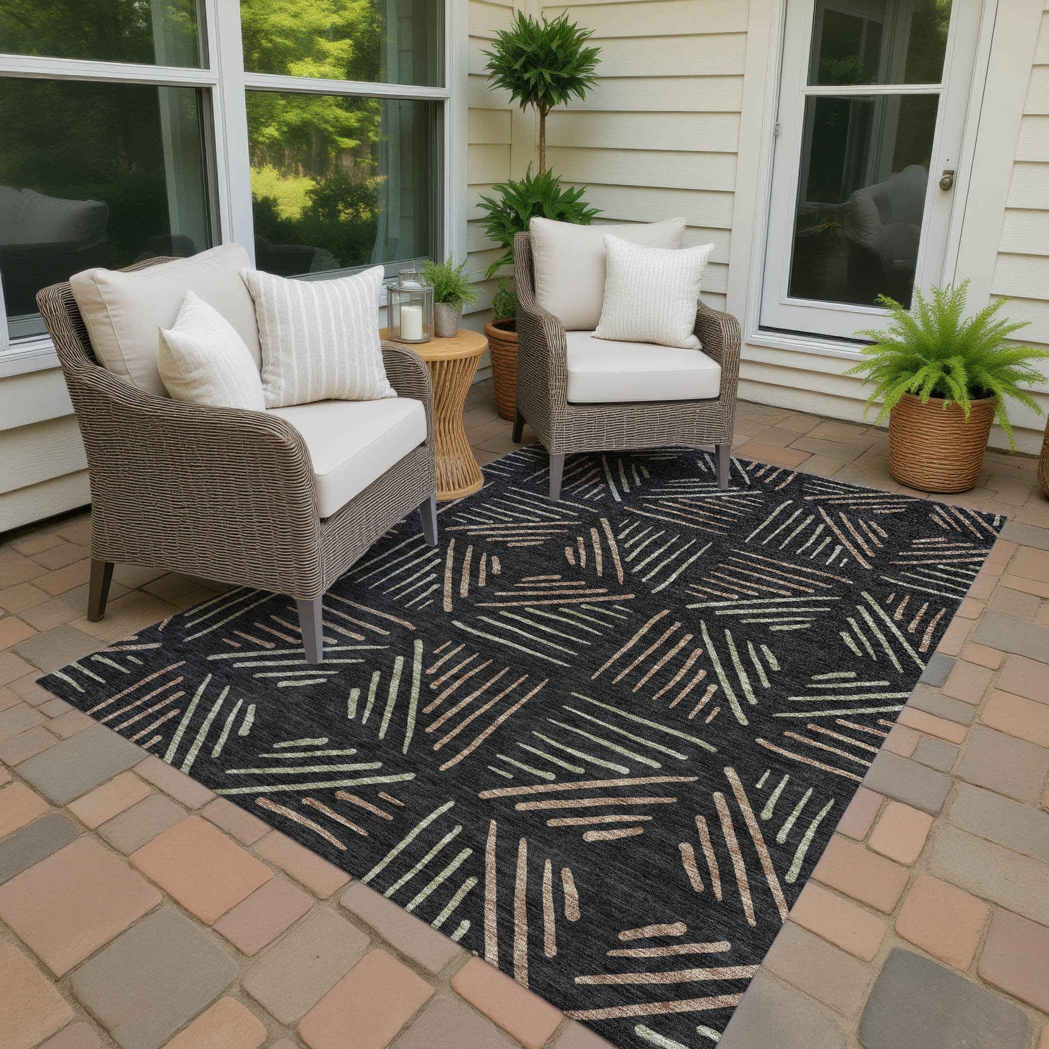 8' X 10' Black And Copper Geometric Washable Indoor Outdoor Area Rug