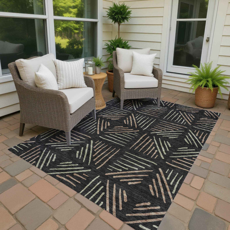 8' X 10' Black And Copper Geometric Washable Indoor Outdoor Area Rug