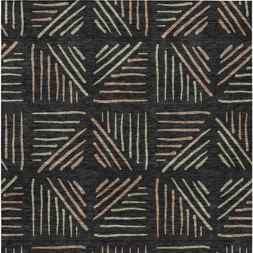 8' X 10' Black And Copper Geometric Washable Indoor Outdoor Area Rug