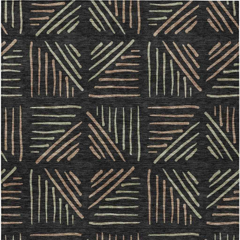 8' X 10' Black And Copper Geometric Washable Indoor Outdoor Area Rug
