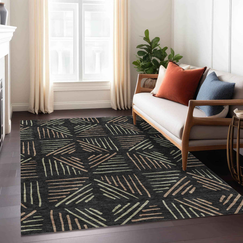 8' X 10' Black And Copper Geometric Washable Indoor Outdoor Area Rug