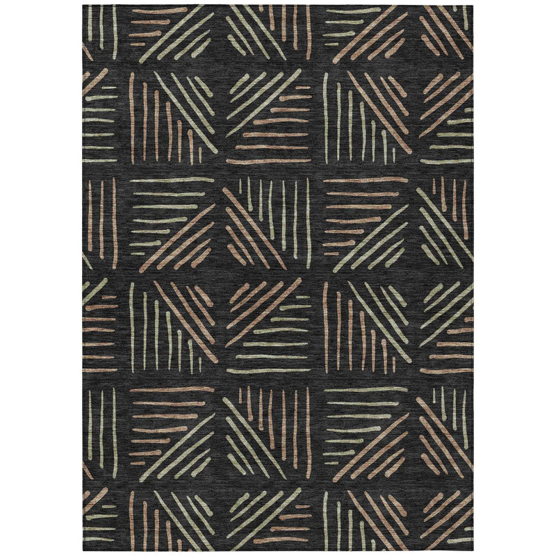 8' X 10' Black And Copper Geometric Washable Indoor Outdoor Area Rug
