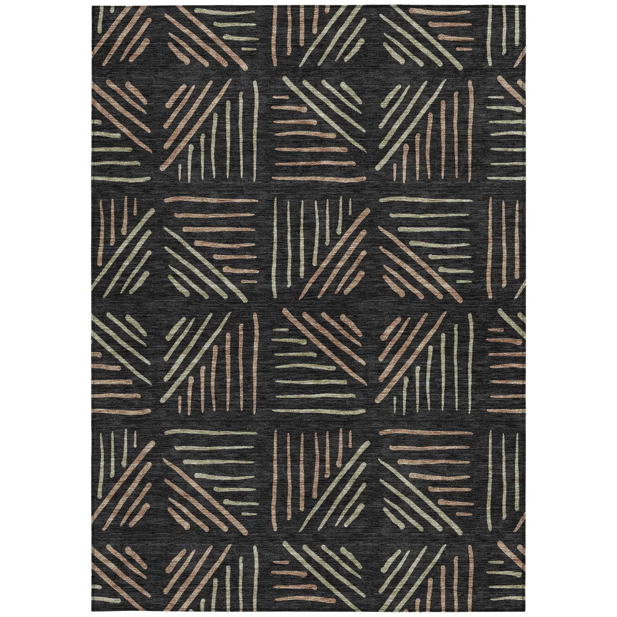 8' X 10' Black And Copper Geometric Washable Indoor Outdoor Area Rug