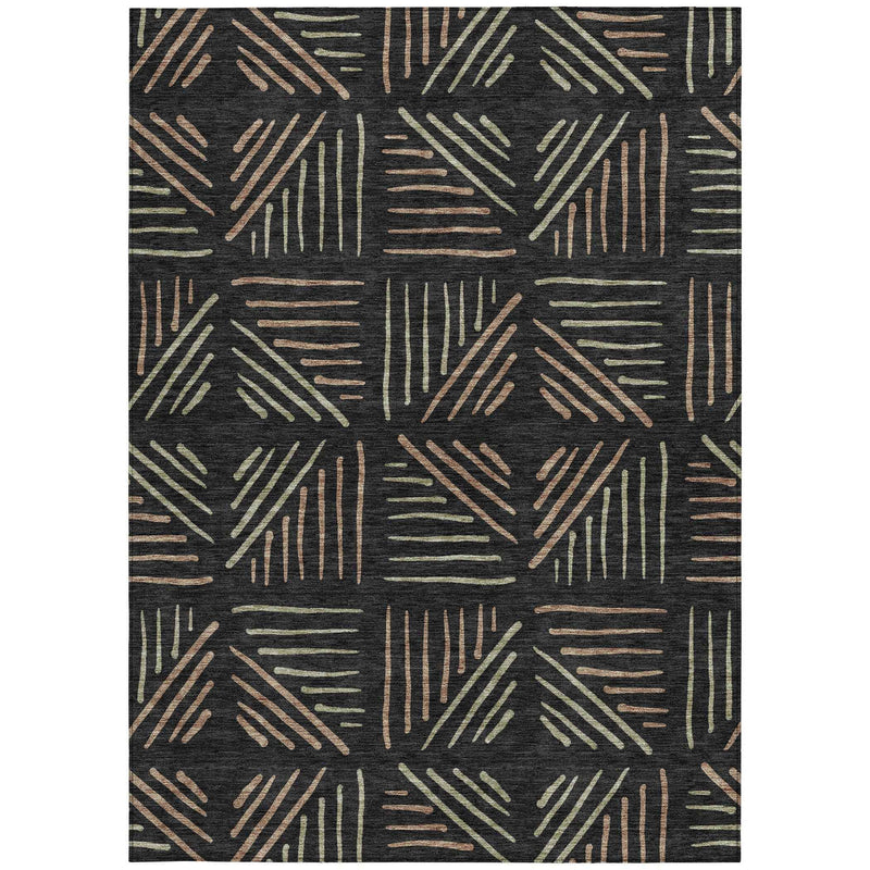 8' X 10' Black And Copper Geometric Washable Indoor Outdoor Area Rug