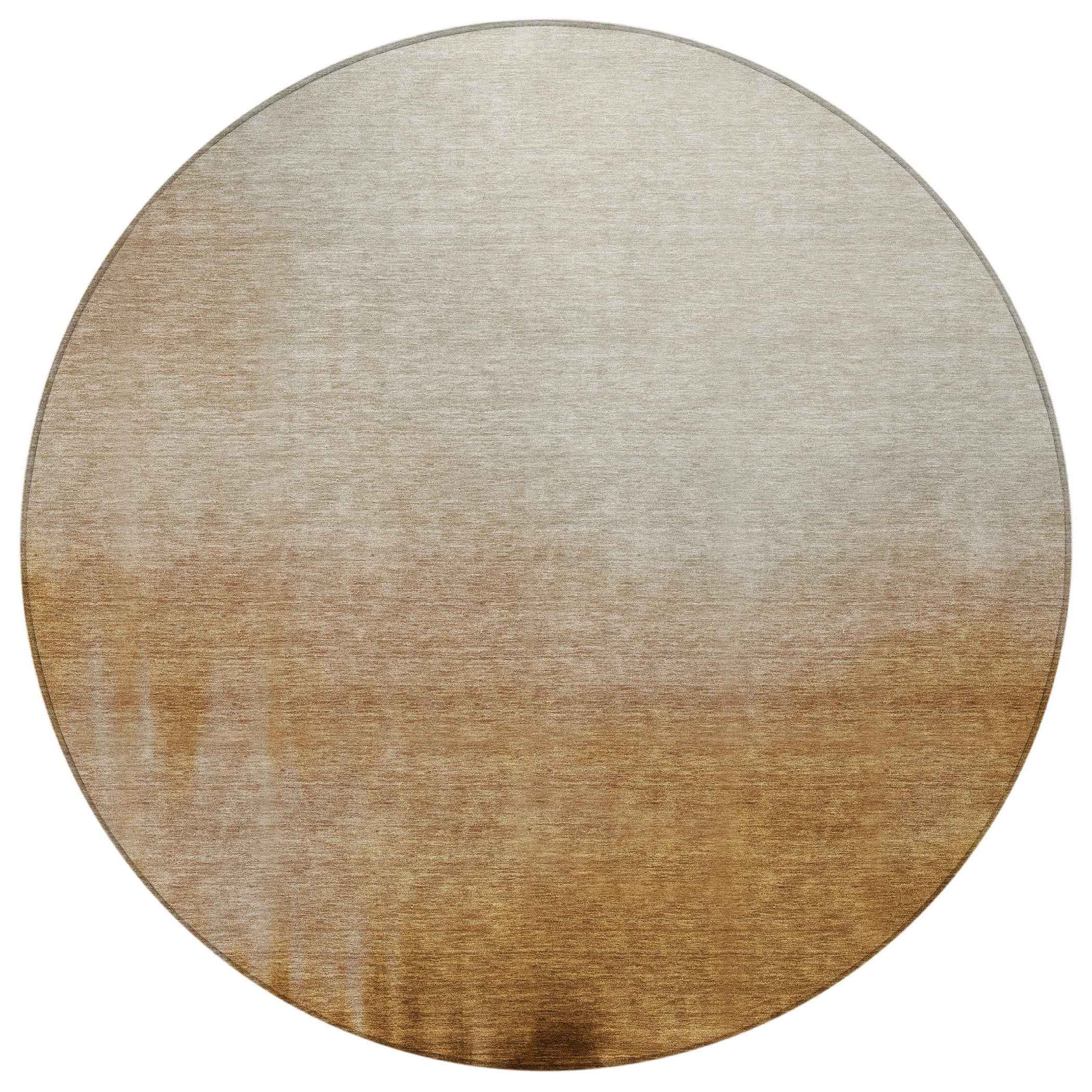 8' Copper Ivory And Chocolate Round Abstract Washable Indoor Outdoor Area Rug