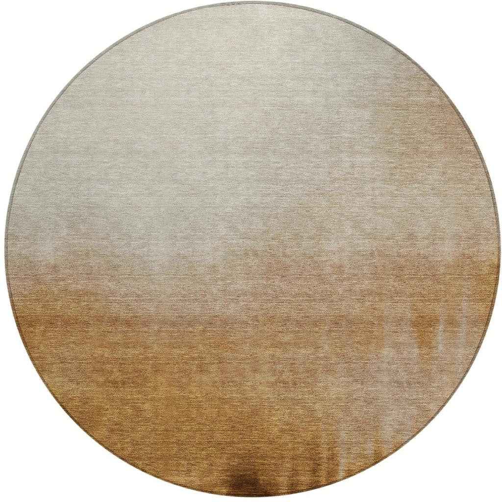 8' Copper Ivory And Chocolate Round Abstract Washable Indoor Outdoor Area Rug