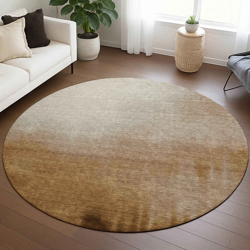 8' Copper Ivory And Chocolate Round Abstract Washable Indoor Outdoor Area Rug