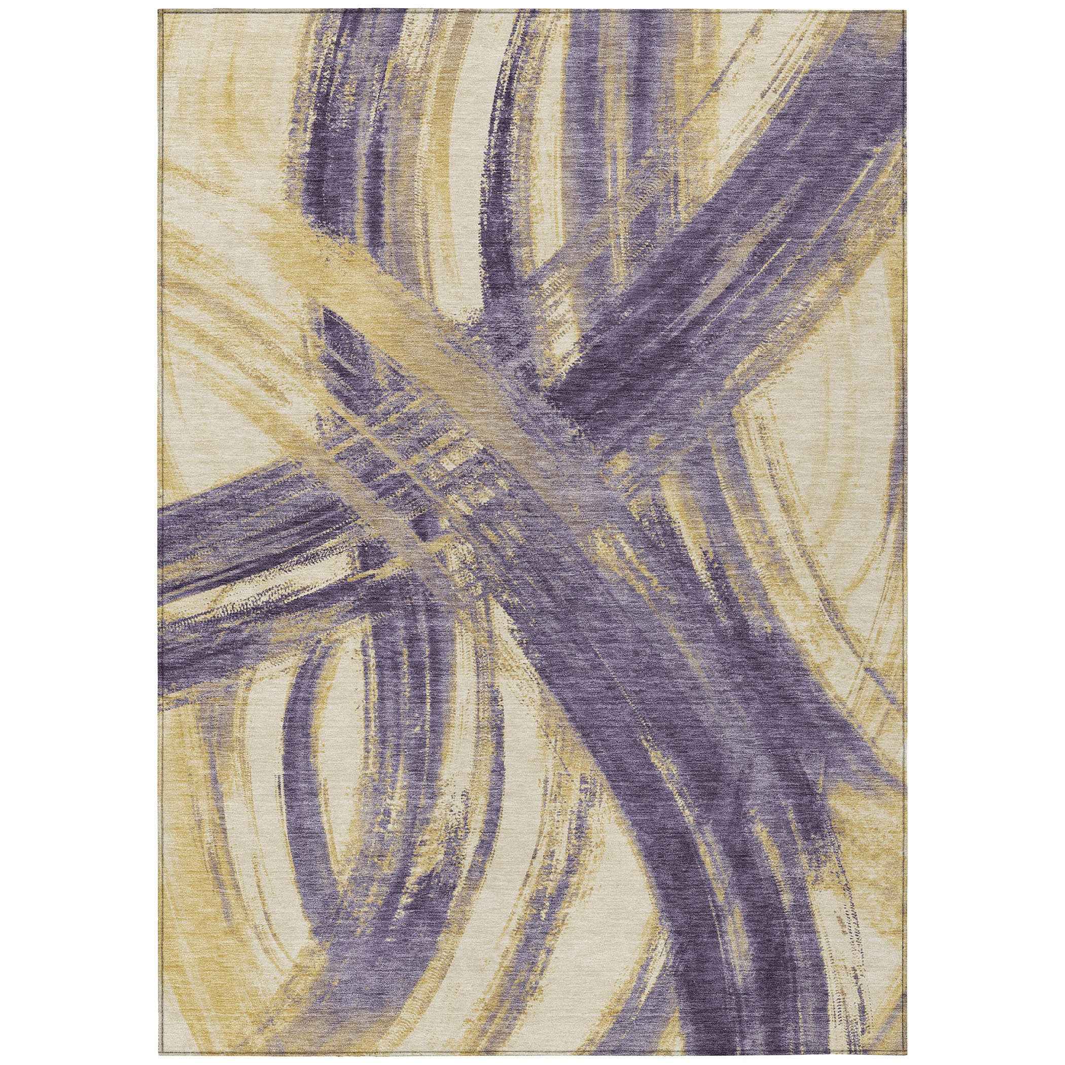 8' X 10' Plum Gold And Beige Abstract Washable Indoor Outdoor Area Rug