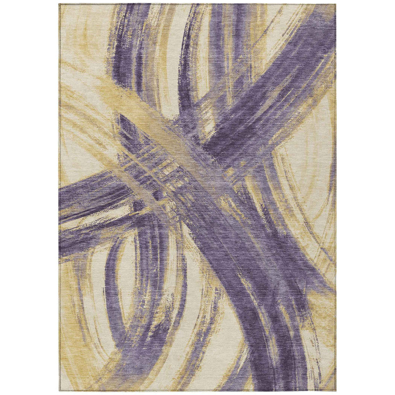 8' X 10' Plum Gold And Beige Abstract Washable Indoor Outdoor Area Rug