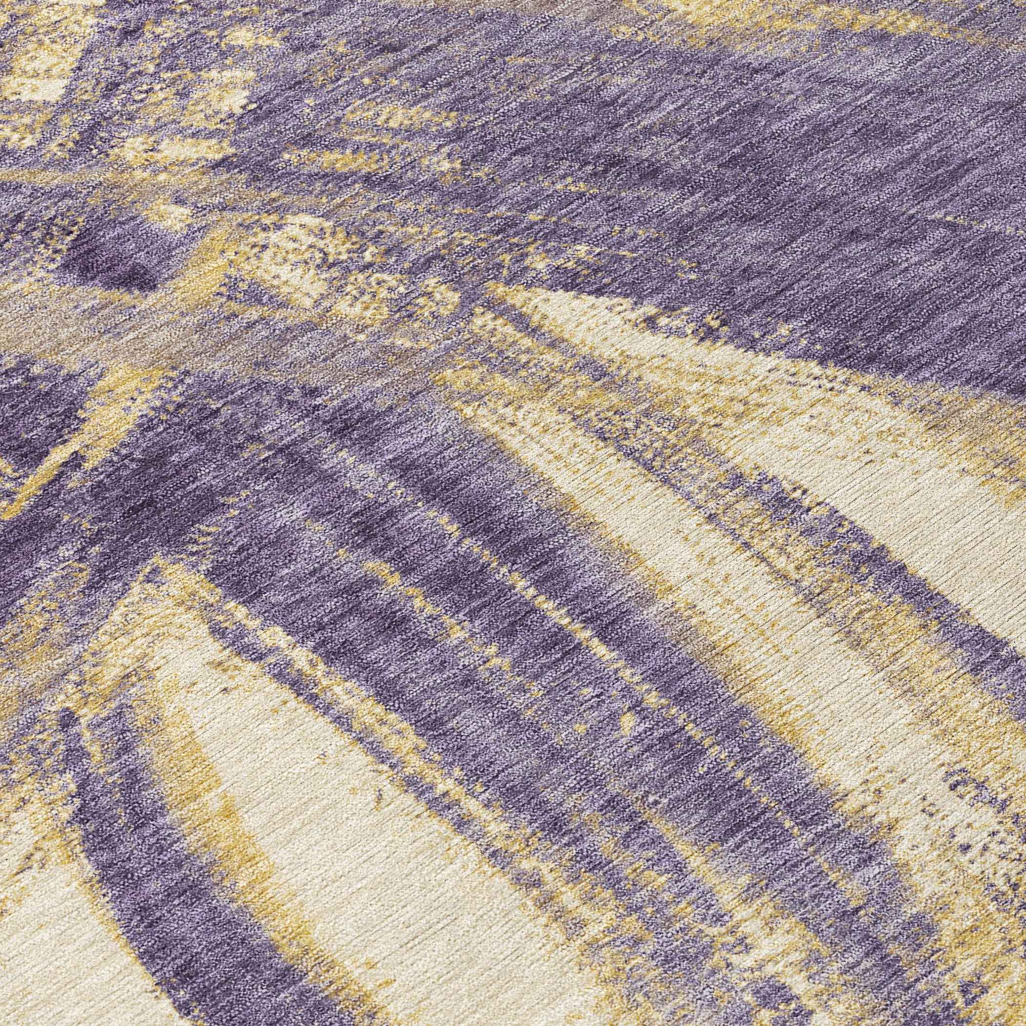 8' X 10' Plum Gold And Beige Abstract Washable Indoor Outdoor Area Rug