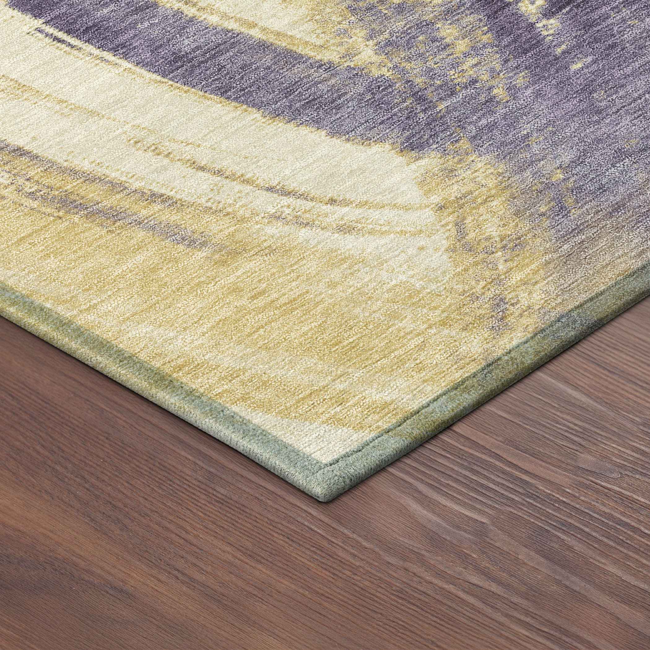 8' X 10' Plum Gold And Beige Abstract Washable Indoor Outdoor Area Rug