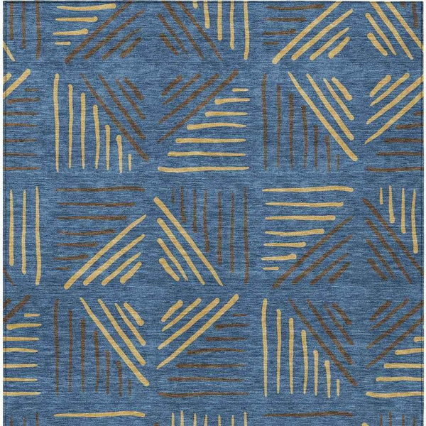 3' X 5' Navy Blue And Gold Geometric Washable Indoor Outdoor Area Rug