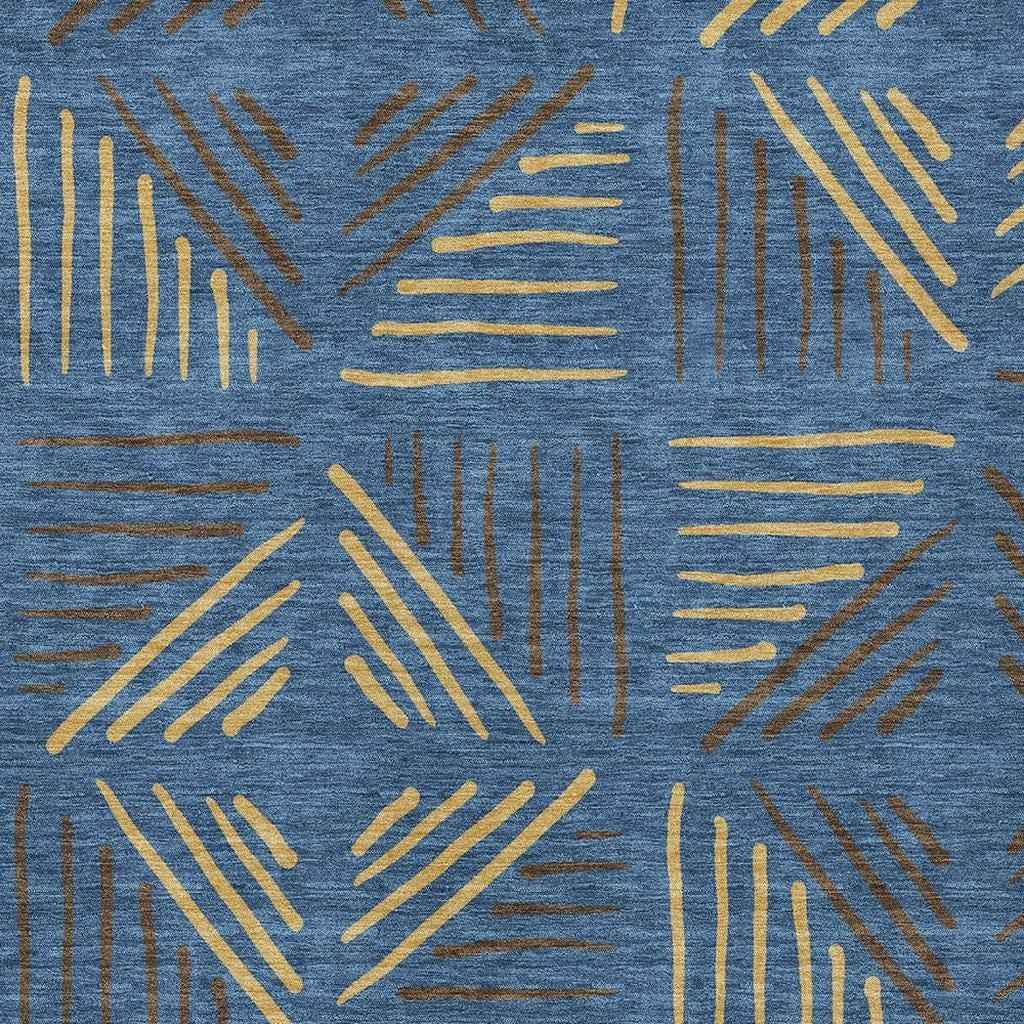 3' X 5' Navy Blue And Gold Geometric Washable Indoor Outdoor Area Rug