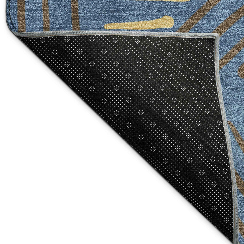 3' X 5' Navy Blue And Gold Geometric Washable Indoor Outdoor Area Rug