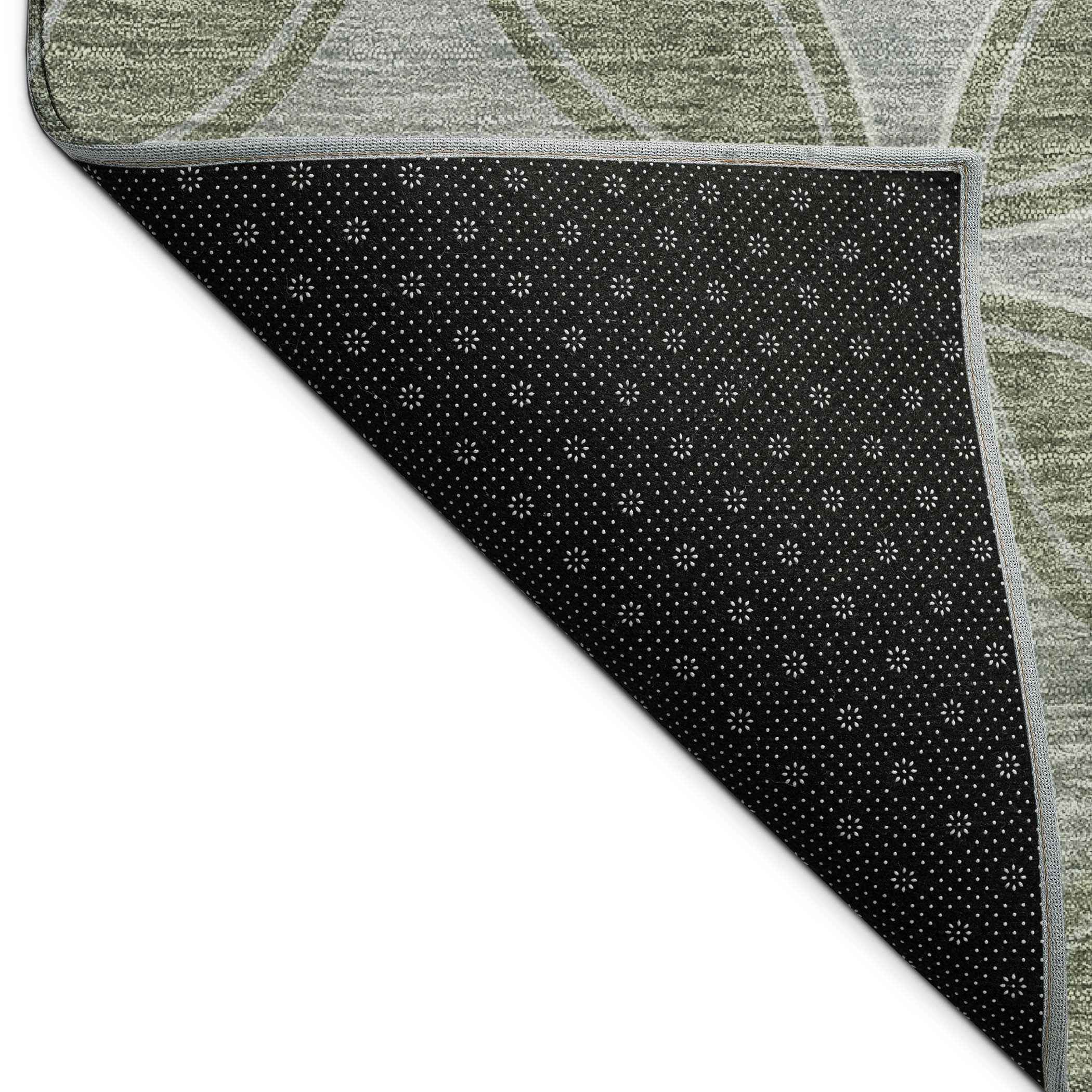 3' X 5' Artichoke Green And Ivory Geometric Washable Indoor Outdoor Area Rug