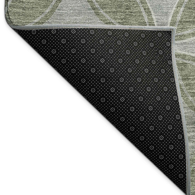 3' X 5' Artichoke Green And Ivory Geometric Washable Indoor Outdoor Area Rug