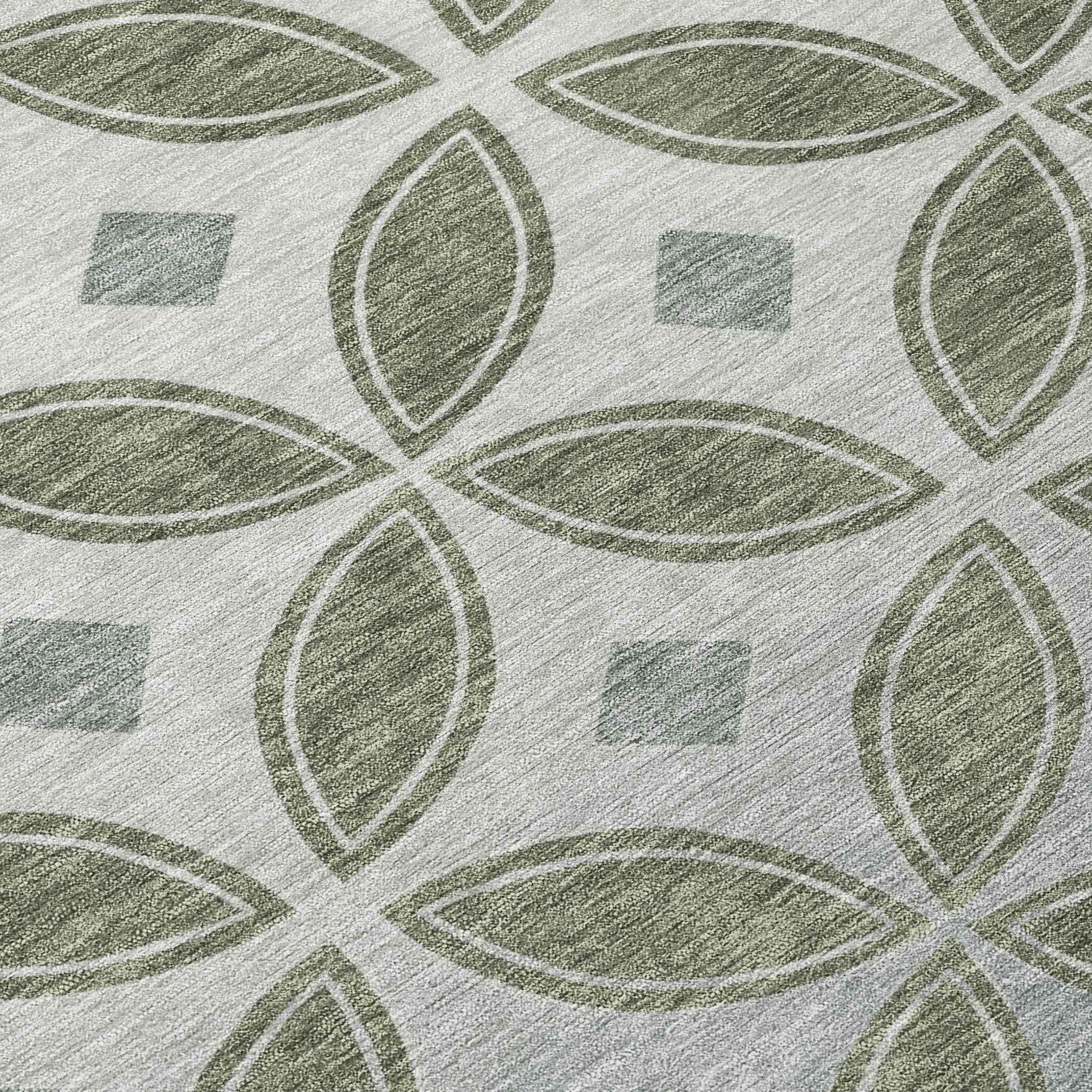 3' X 5' Artichoke Green And Ivory Geometric Washable Indoor Outdoor Area Rug