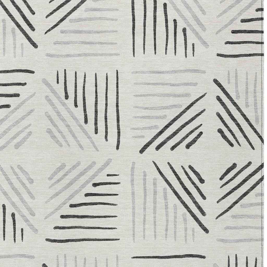 3' X 5' Ivory And Gray Geometric Washable Indoor Outdoor Area Rug