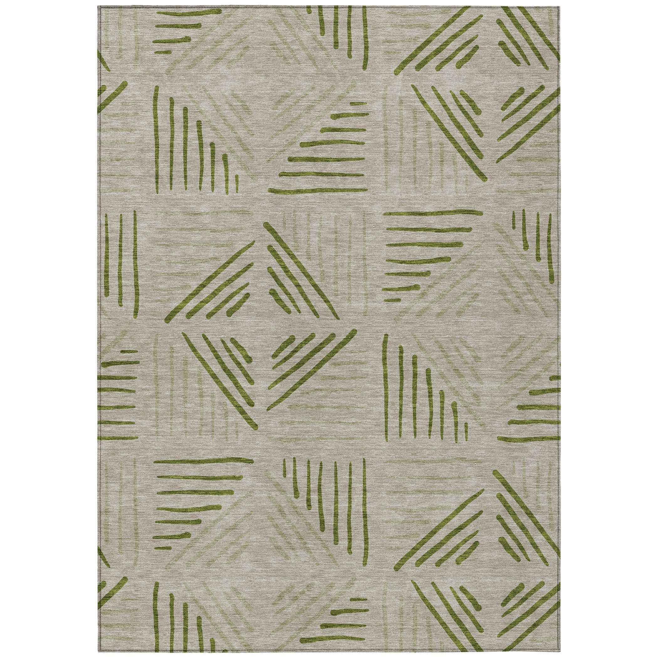3' X 5' Flax And Sage Geometric Washable Indoor Outdoor Area Rug