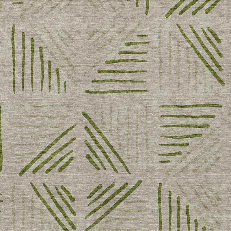 3' X 5' Flax And Sage Geometric Washable Indoor Outdoor Area Rug