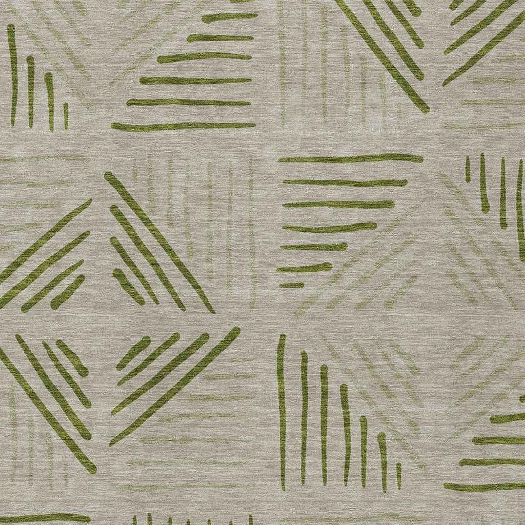 9' X 12' Flax And Sage Geometric Washable Indoor Outdoor Area Rug