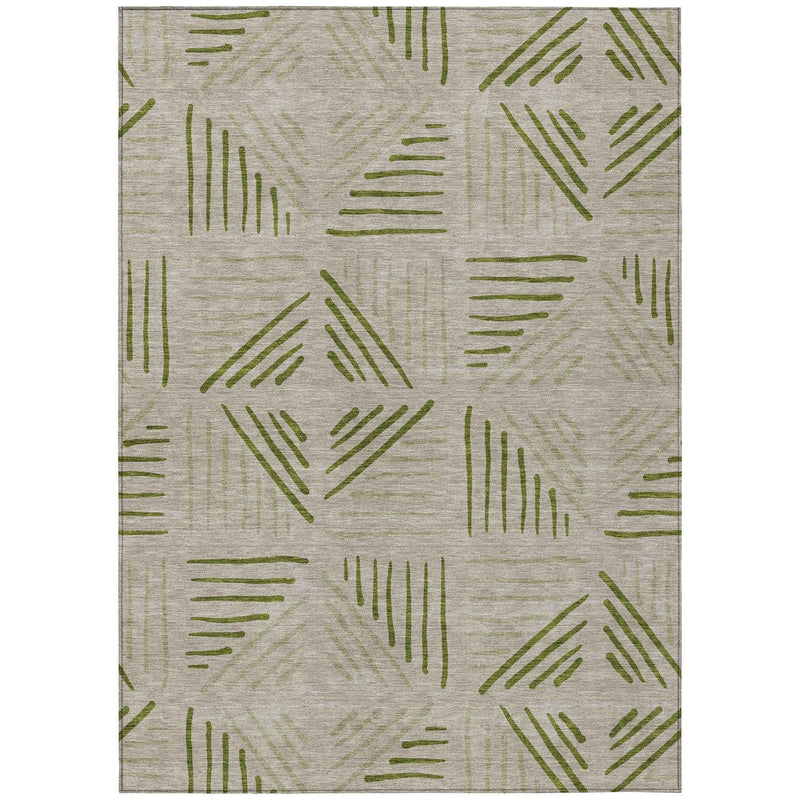 9' X 12' Flax And Sage Geometric Washable Indoor Outdoor Area Rug