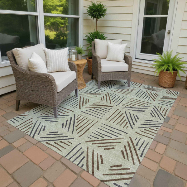 9' X 12' Lime Green Brown And Gray Geometric Washable Indoor Outdoor Area Rug