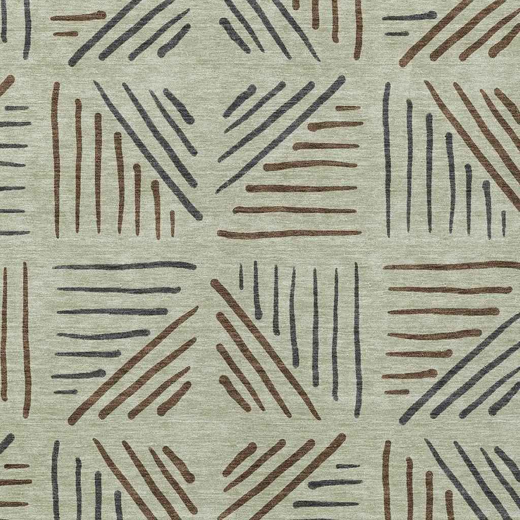 9' X 12' Lime Green Brown And Gray Geometric Washable Indoor Outdoor Area Rug