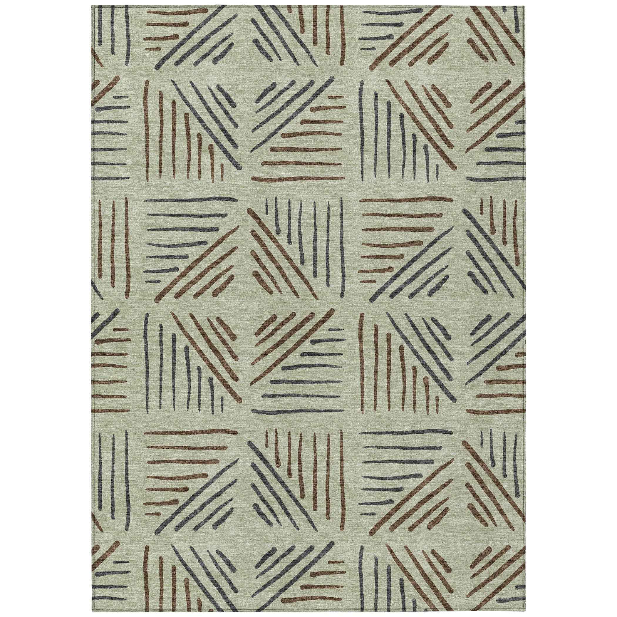 9' X 12' Lime Green Brown And Gray Geometric Washable Indoor Outdoor Area Rug