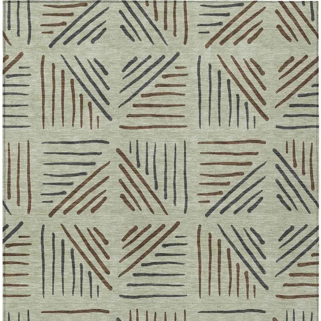 9' X 12' Lime Green Brown And Gray Geometric Washable Indoor Outdoor Area Rug