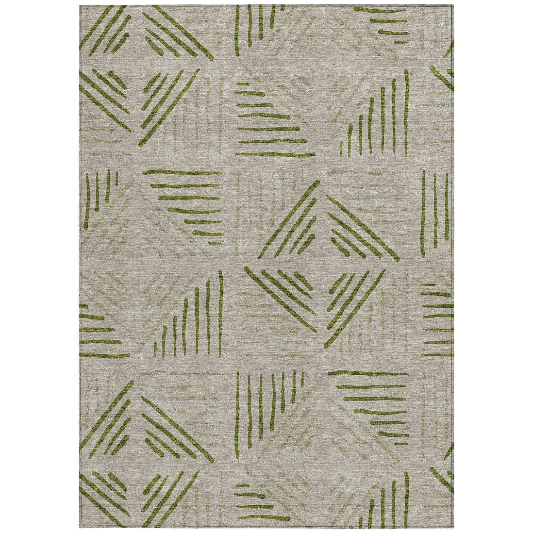 8' X 10' Flax And Sage Geometric Washable Indoor Outdoor Area Rug