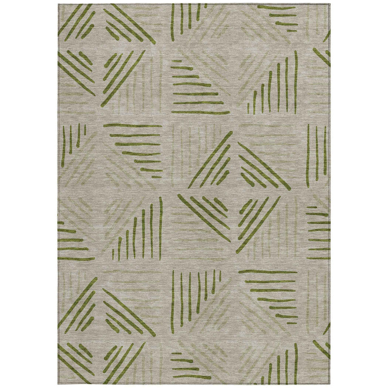 8' X 10' Flax And Sage Geometric Washable Indoor Outdoor Area Rug