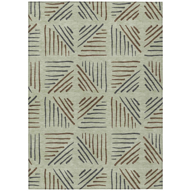 8' X 10' Lime Green Brown And Gray Geometric Washable Indoor Outdoor Area Rug